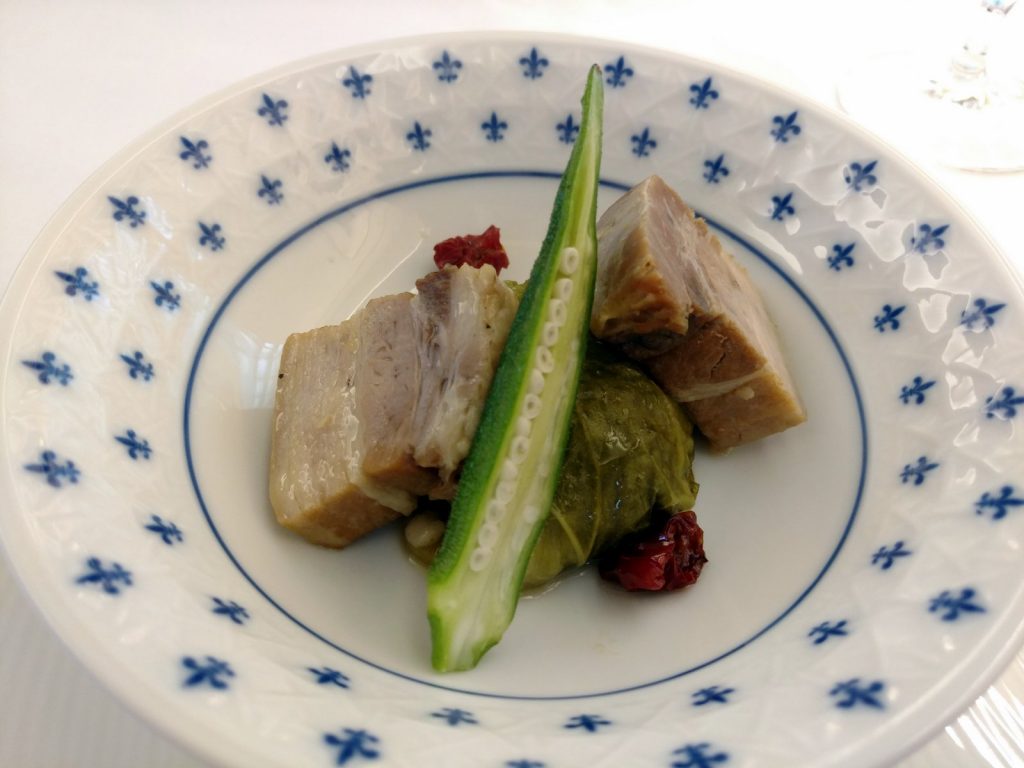 Herb Pork, Okra and Steamed Cabbage from Kobe's Hometown
