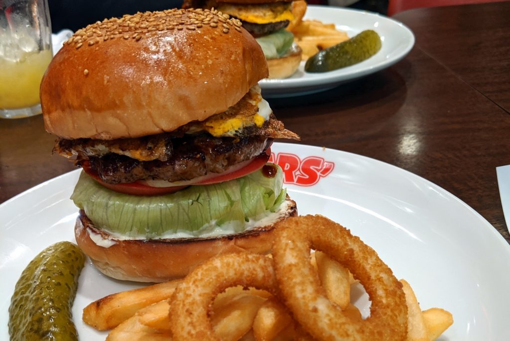 A Burger, Fries, and Onion Rings at Brozers